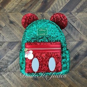 Disney Loungefly Christmas Seasonal Red and Green Sequin Mickey Mini Backpack